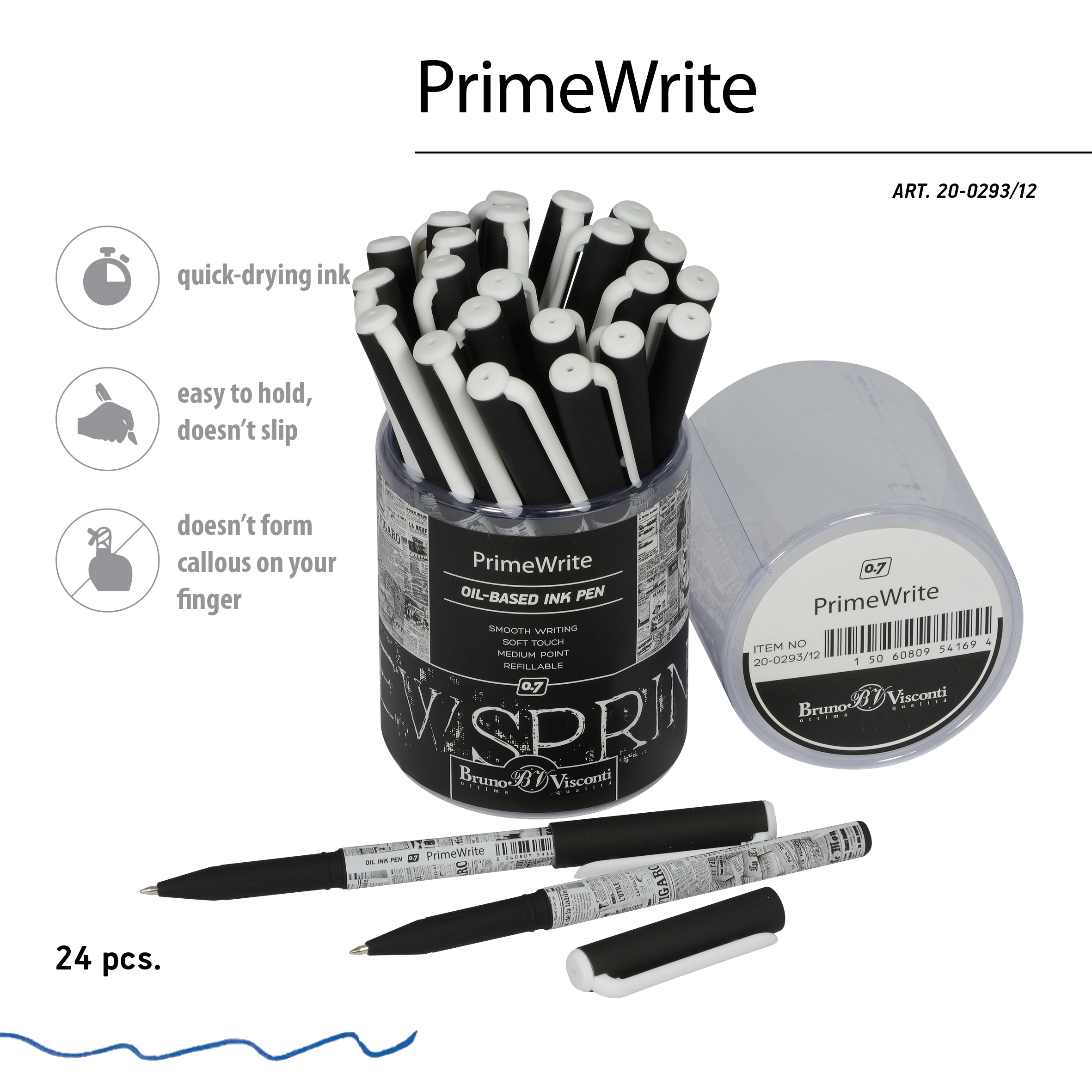 РУЧКА "PrimeWrite. Газета-4" С ЧЕРНИЛАМИ НА МАСЛЯНОЙ ОСНОВЕ, 0.7 ММ,