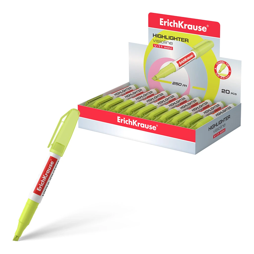 Текстмаркер ErichKrause® Visioline V-11 Mini, цвет чернил: желтый, зеленый,