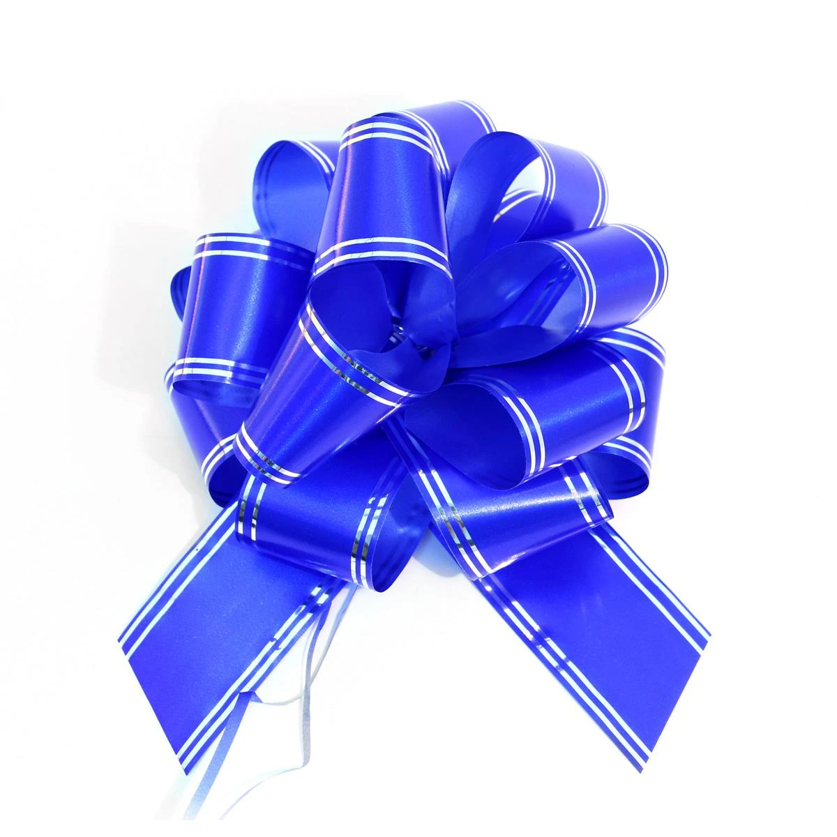 Бант шар (10 шт в наборе) 50х1480 мм с серебр.пол.синий 