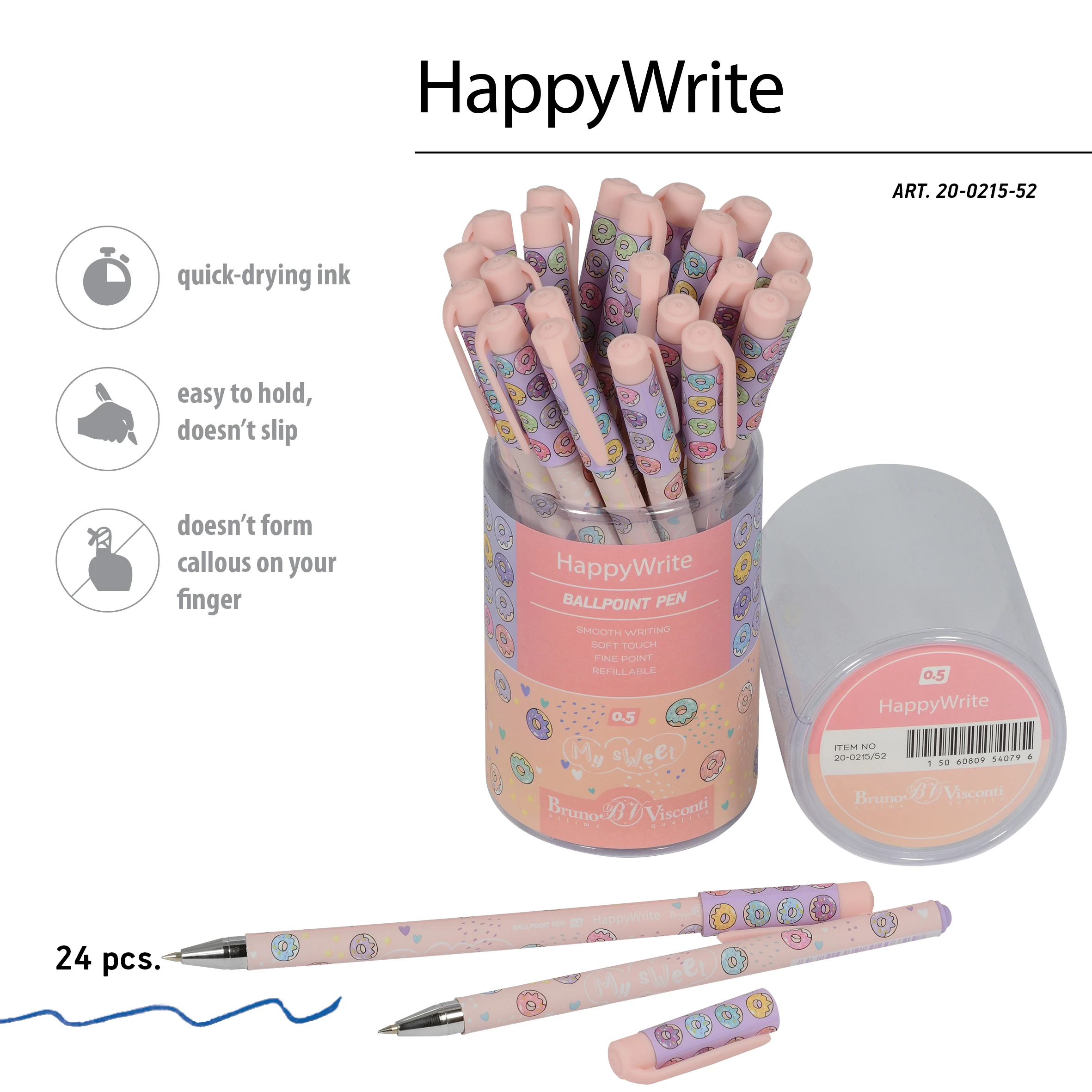 РУЧКА "HappyWrite. My Sweet. Пончики" 0.5 ММ, СИНЯЯ РУЧКА "HappyWrite. My Sweet. Пончики" 0.5 ММ, СИНЯЯ