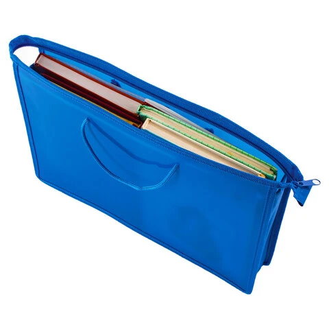 Папка на молнии с ручками ПИФАГОР, А4, пластик, молния сверху, однотонная синяя, Папка на молнии с ручками ПИФАГОР, А4, пластик, молния сверху, однотонная синяя,