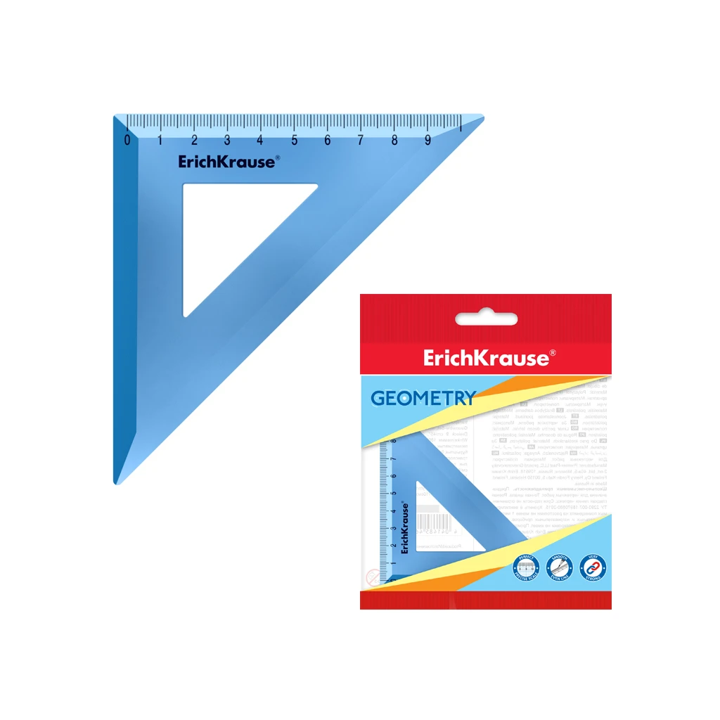 Угольник пластиковый ErichKrause® Ice Metallic, 45°/9см, голубой, во флоупаке