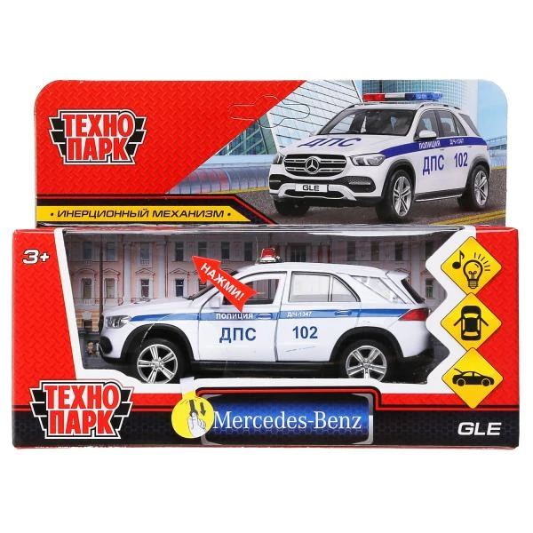 Машина металл свет-звук MERCEDES-BENZ GLE ПОЛИЦИЯ 12 см, двери, багаж, Технопарк