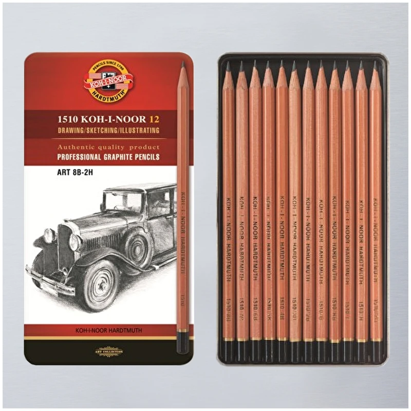 Набор карандашей ч/г Koh-I-Noor "1512", 8B-2H, 12шт, металл.пенал, с