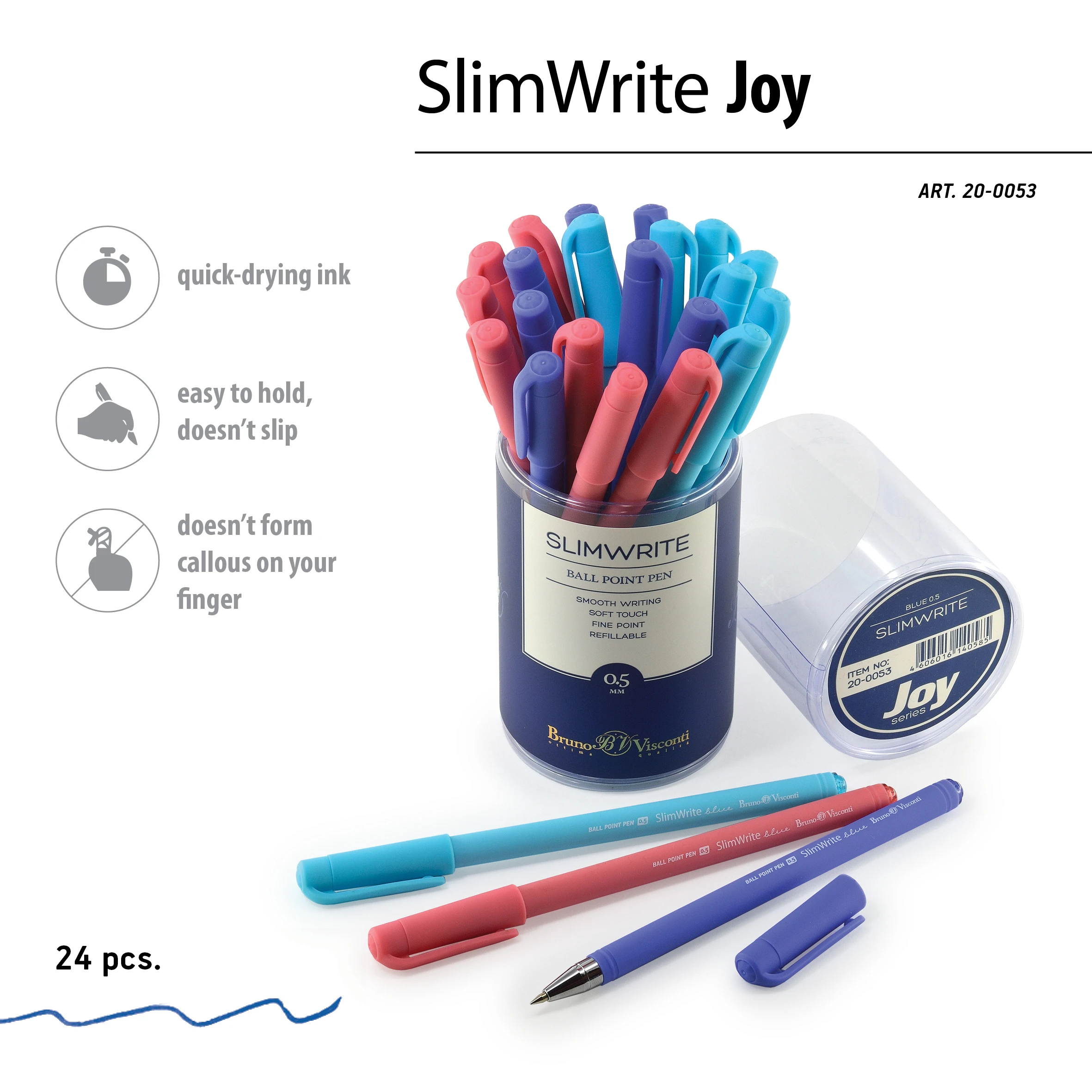 РУЧКА "SlimWrite.JOY" ШАРИКОВАЯ 0.5 ММ, СИНЯЯ (3 цвета корпуса) РУЧКА "SlimWrite.JOY" ШАРИКОВАЯ 0.5 ММ, СИНЯЯ (3 цвета корпуса)
