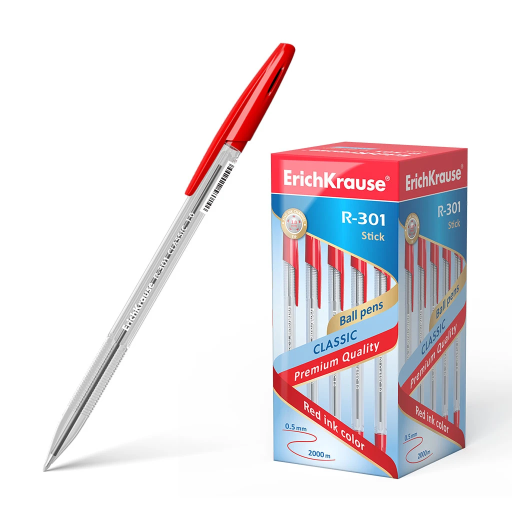 Ручка шариковая ErichKrause® R-301 Classic Stick 1.0, цвет чернил красный (в Ручка шариковая ErichKrause® R-301 Classic Stick 1.0, цвет чернил красный (в