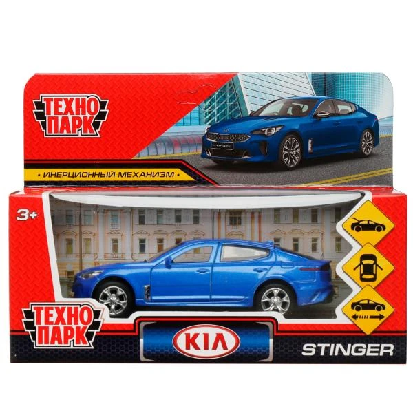 Машина металл KIA STINGER длина 12 см, двери, багаж., инерц, СИНИЙ, Технопарк