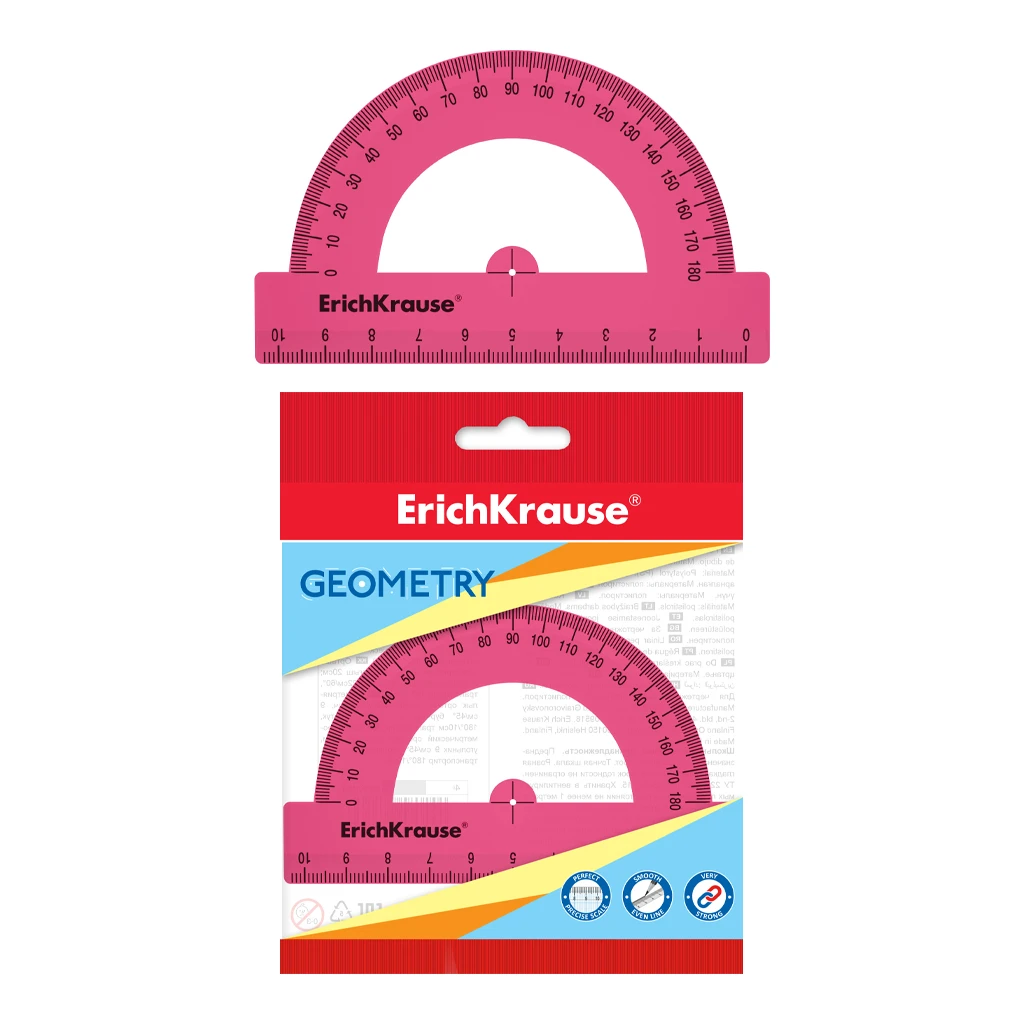 Транспортир пластиковый ErichKrause® Bubble Gum, 180°/10см, розовый, во флоупаке Транспортир пластиковый ErichKrause® Bubble Gum, 180°/10см, розовый, во флоупаке