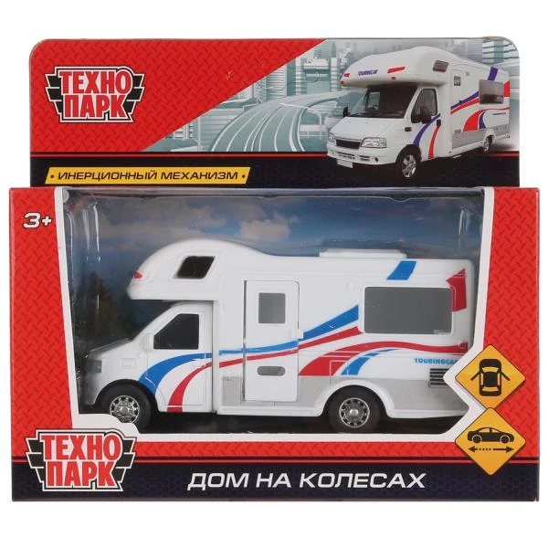 Машина металл ДОМ НА КОЛЕСАХ 12,5 см, двери, инерця, бел, Технопарк