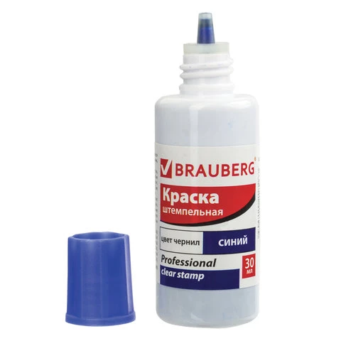 Краска штемпельная BRAUBERG PROFESSIONAL, clear stamp, синяя, 30 мл, на водной Краска штемпельная BRAUBERG PROFESSIONAL, clear stamp, синяя, 30 мл, на водной