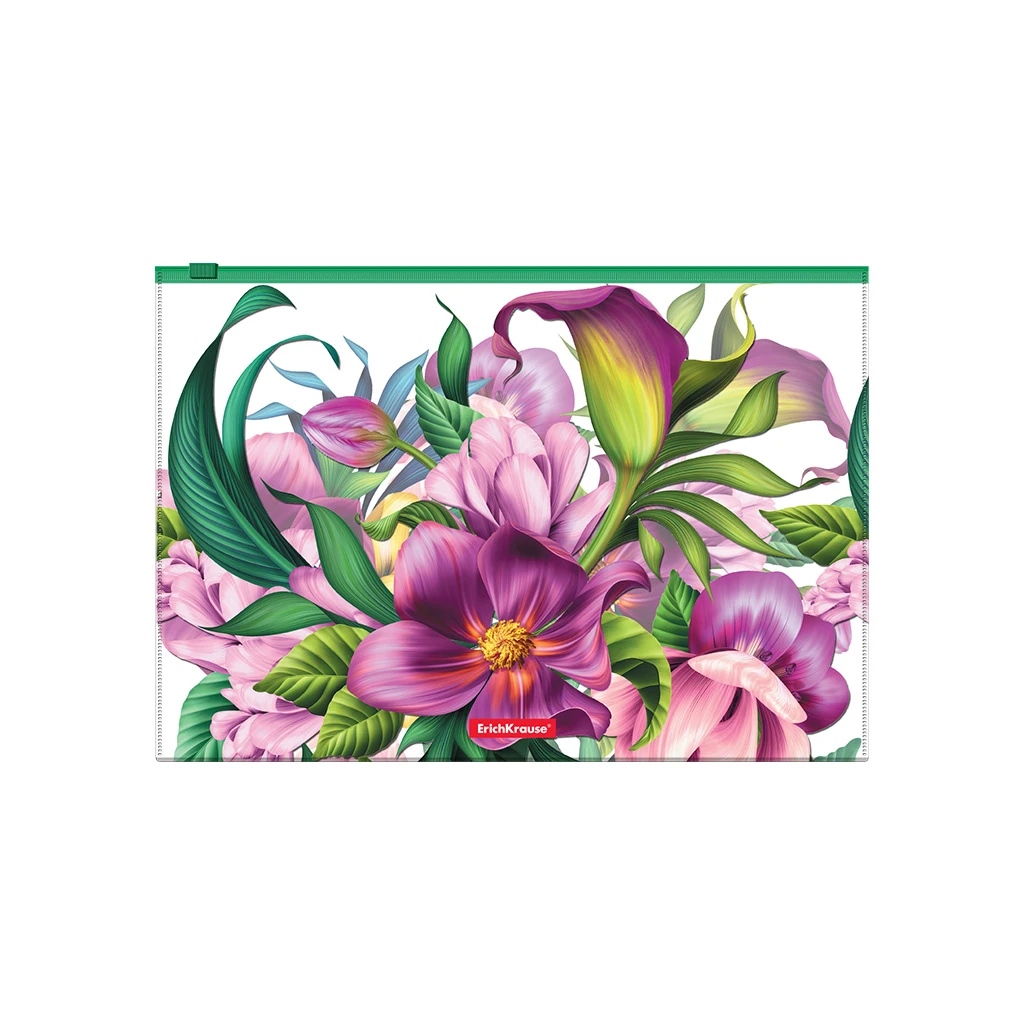 Zip-пакет пластиковый Erich Krause® Tropical Flowers, A4 (в пакете по 12 шт.)