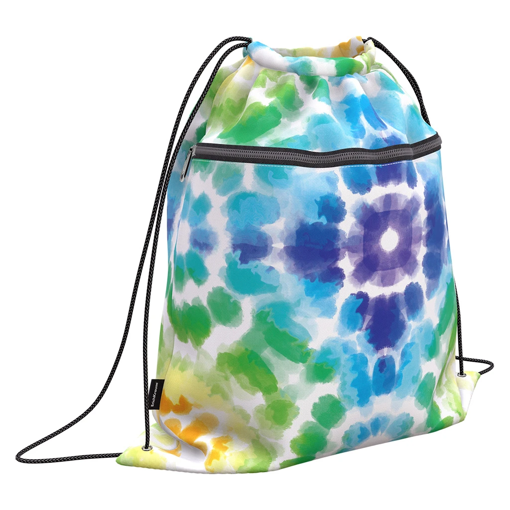 Мешок для обуви Erich Krause® с карманом на молнии 500х410мм. Green Tie-Dye