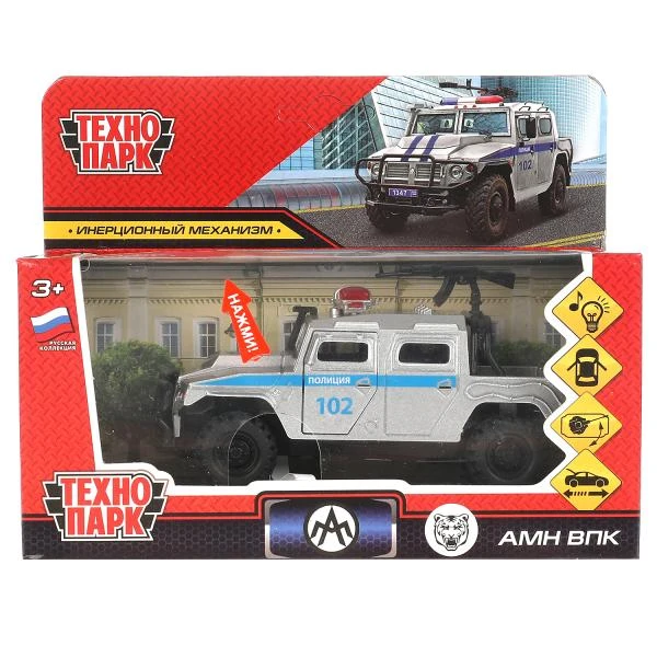 Машина металл свет-звук ВПК АМН ПОЛИЦИЯ 12 см, двери, багажник, сер, Технопарк