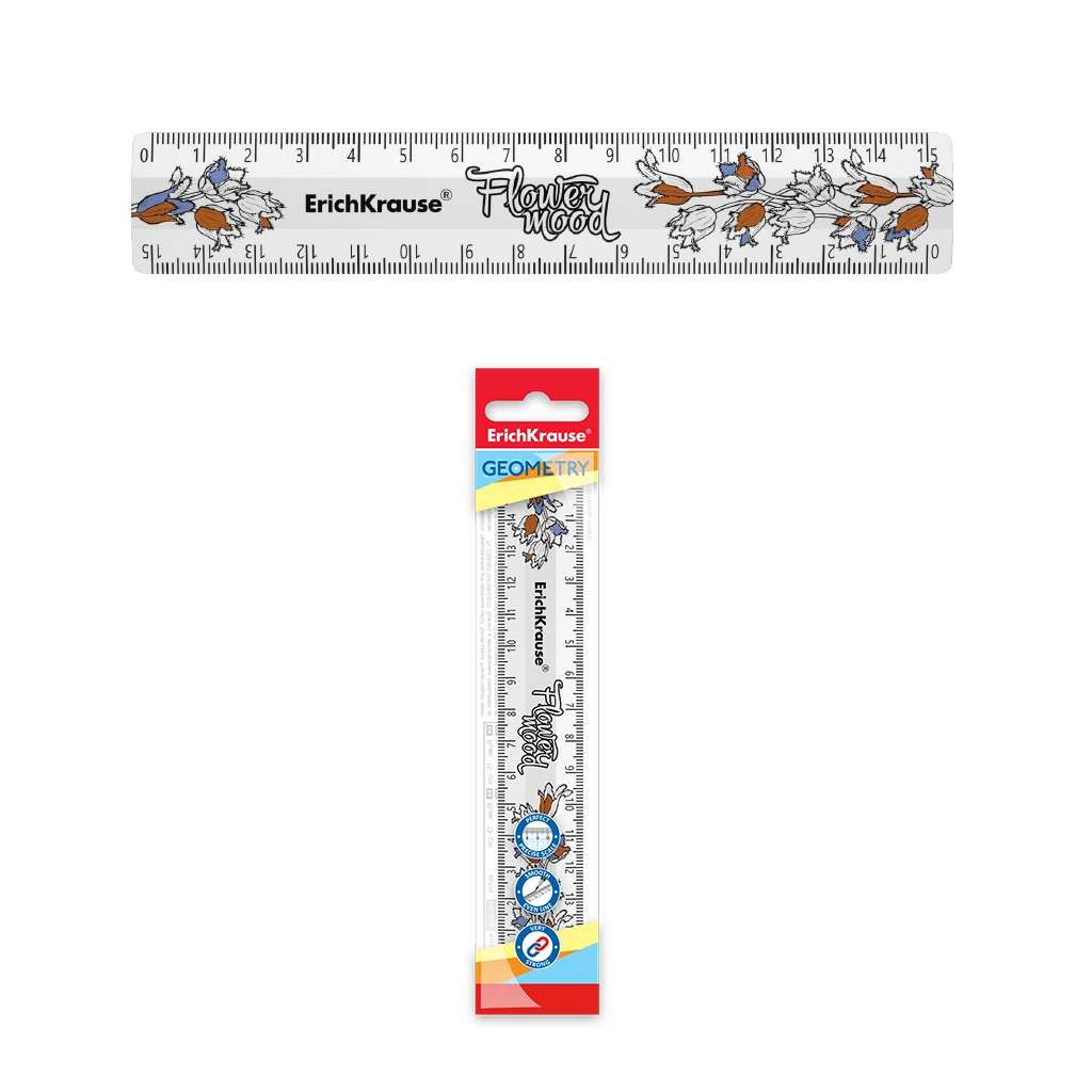 Линейка пластиковая ErichKrause® Tulips, 15см, во флоупаке (white)