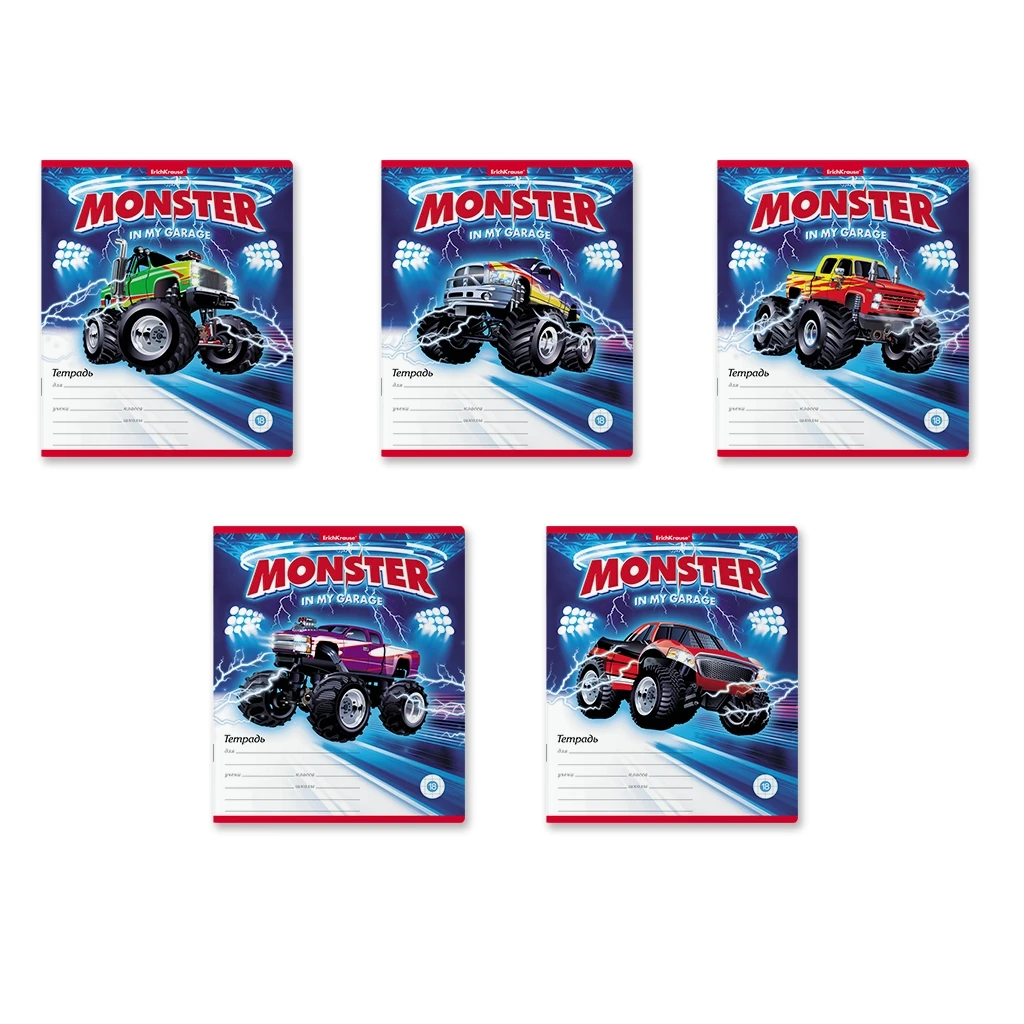 Тетрадь школьная ученическая Erich Krause Monster Car, 18 листов, клетка (в Тетрадь школьная ученическая Erich Krause Monster Car, 18 листов, клетка (в