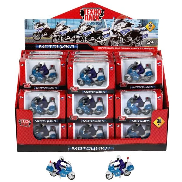Модель металл МОТОЦИКЛ с фигуркой ПОЛИЦИЯ, 7 см, в ассортименте Технопарк