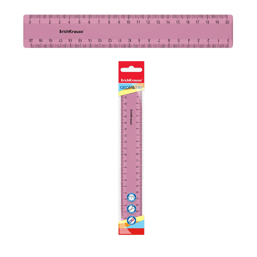 Линейка пластиковая ErichKrause® Candy, 20см, розовый, во флоупаке Линейка пластиковая ErichKrause® Candy, 20см, розовый, во флоупаке