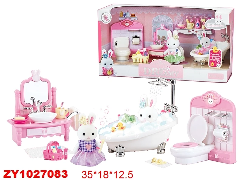 Кукла зайчик с набором мебели "Ванная комната" Кукла зайчик с набором мебели "Ванная комната"