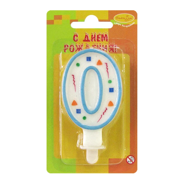 Свеча Цифра 0 Голубое Конфетти 7см