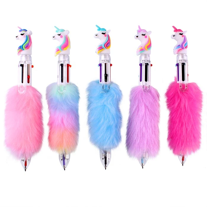 Ручка автоматическая 6-ти цветная "Darvish" корпус Единорог с мехом