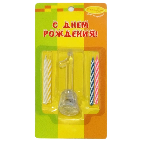 Набор свечей Цифра 1 с мигающим держателем 4 шт 7 см