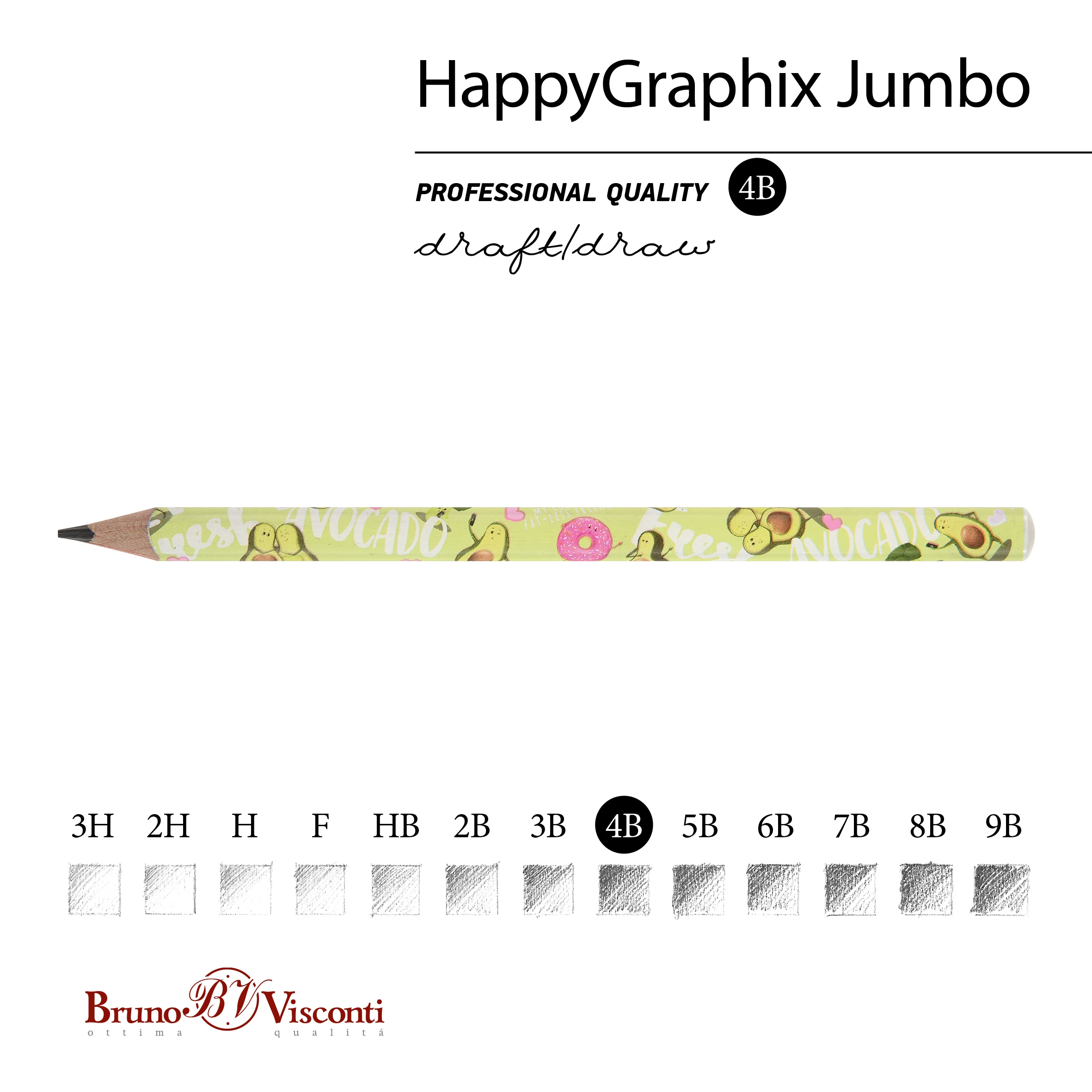 КАРАНДАШ ЧЕРНОГРАФИТОВЫЙ "HappyGraphix Jumbo. Авокадо. Любовь" 4В, 3.5 КАРАНДАШ ЧЕРНОГРАФИТОВЫЙ "HappyGraphix Jumbo. Авокадо. Любовь" 4В, 3.5