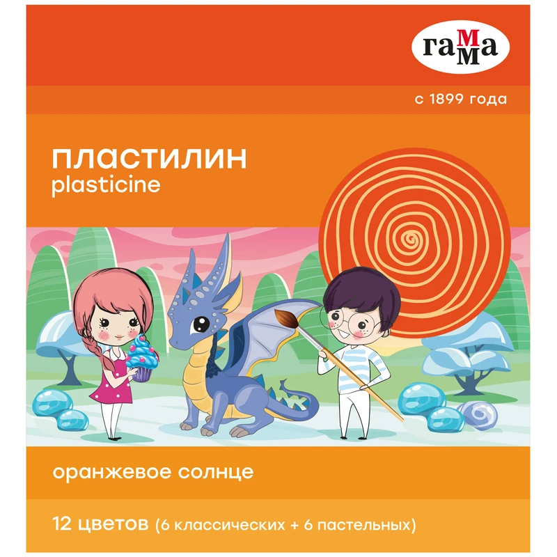 Пластилин Гамма "Оранжевое солнце", 12 цветов (6 классич., 6 Пластилин Гамма "Оранжевое солнце", 12 цветов (6 классич., 6