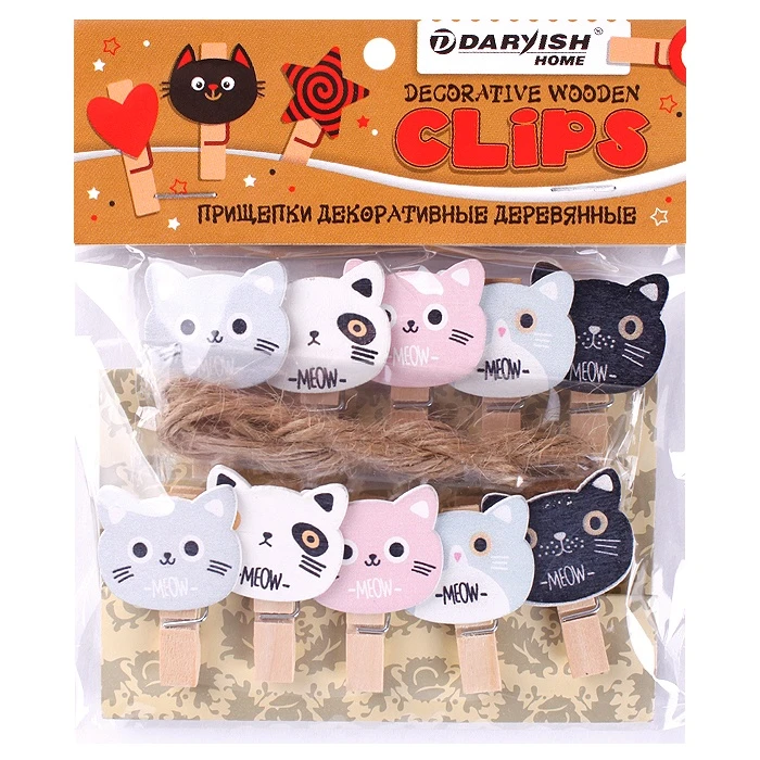 Прищепки декоративные деревянные 10шт/уп "Котик" (набор)