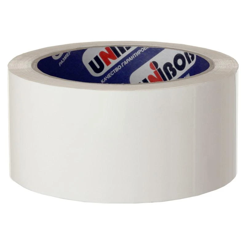 Клейкая лента упаковочная Unibob, 48мм*66м, 45мкм, белая. 30270