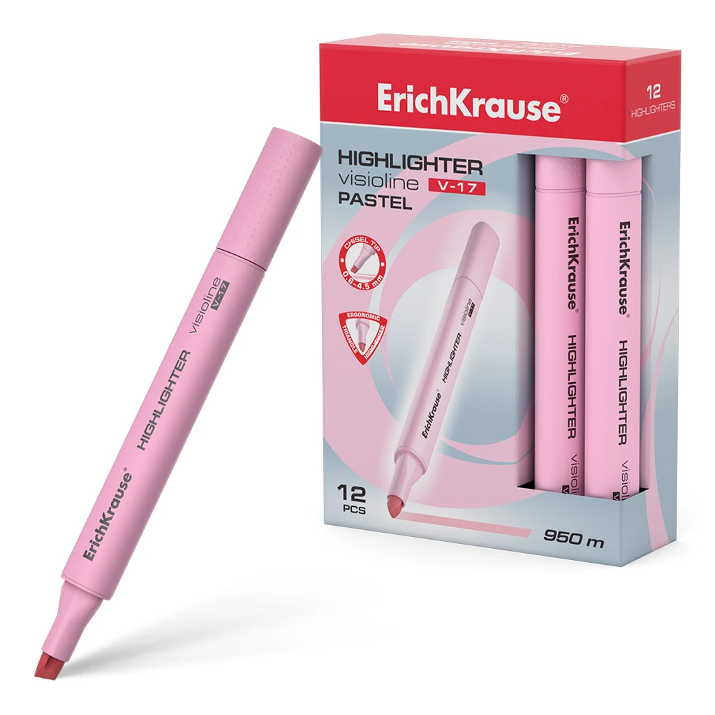 Текстмаркер ErichKrause® Visioline V-17 Pastel, цвет чернил розовый (в коробке