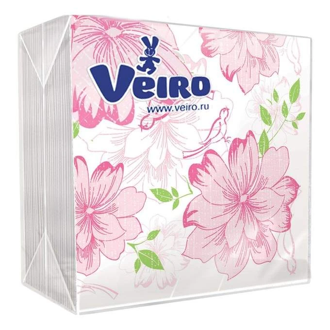 Салфетки бумажные Veiro 100 листов. 1-сл. 24*24 Розовый цветок