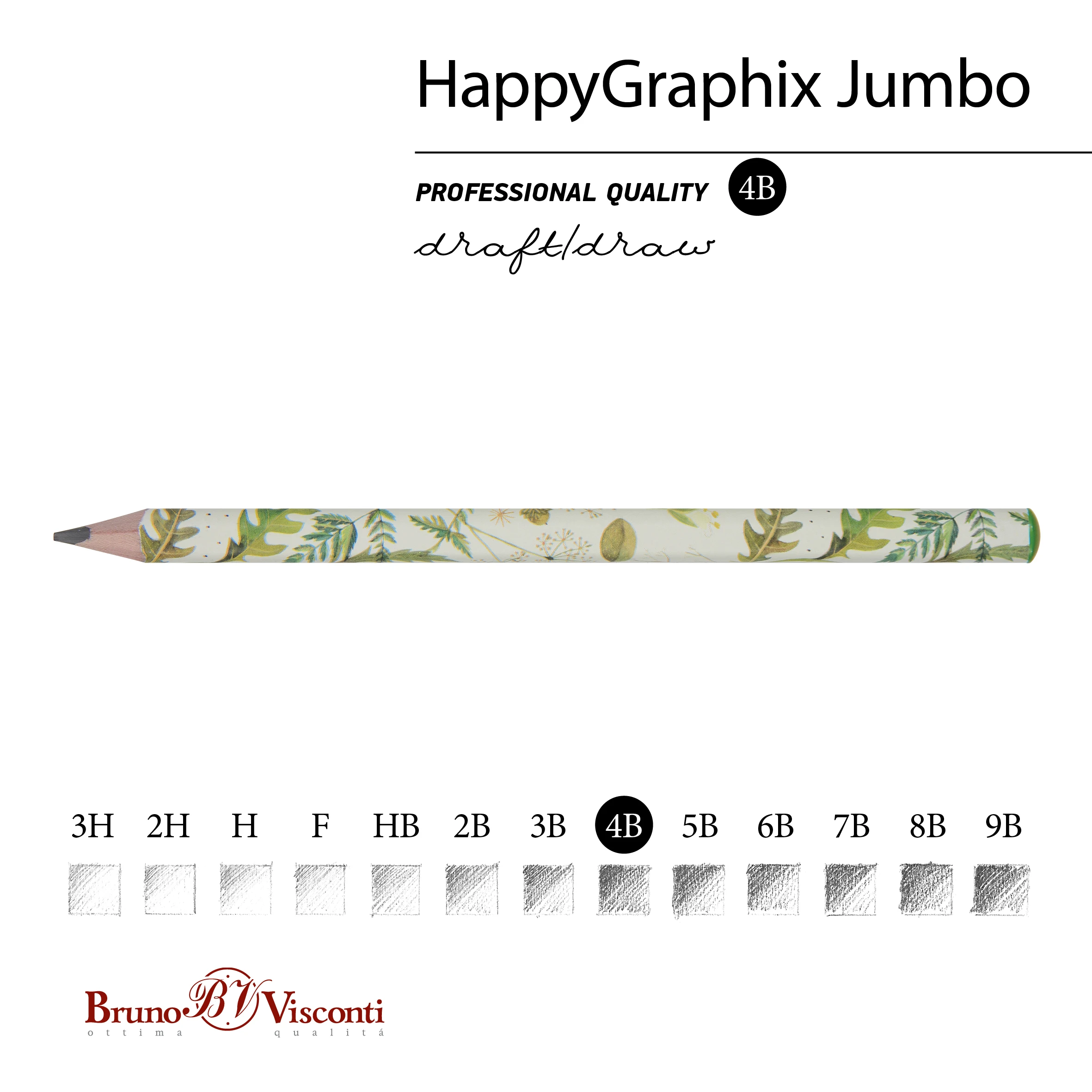 КАРАНДАШ ЧЕРНОГРАФИТОВЫЙ "HappyGraphix Jumbo. Луговые травы" 4В, 3.5 КАРАНДАШ ЧЕРНОГРАФИТОВЫЙ "HappyGraphix Jumbo. Луговые травы" 4В, 3.5