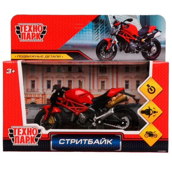 Модель металл СТРИТБАЙК 11см, руль поворач, подвеска, подножка, кор. Технопарк