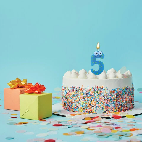 Свеча-цифра для торта "5" "С глазками", 6 см, ЗОЛОТАЯ Свеча-цифра для торта "5" "С глазками", 6 см, ЗОЛОТАЯ