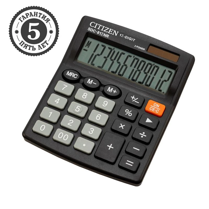 Калькулятор настольный Citizen SDC812NR, 12 разр., двойное питание, Калькулятор настольный Citizen SDC812NR, 12 разр., двойное питание,