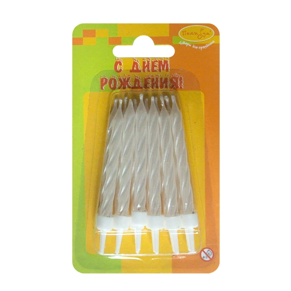 Свечи Перламутр белый с держателями 12шт 6см