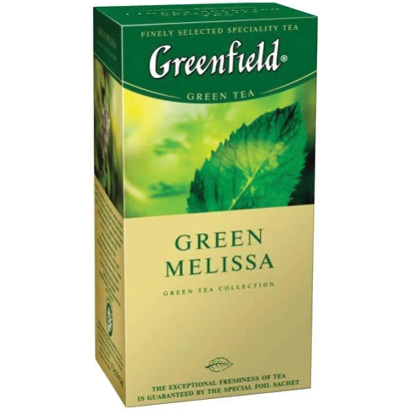 Чай Greenfield Green Melissa, зеленый с мелиссой, 25 фольг. пакетиков по 1,5гр: Чай Greenfield Green Melissa, зеленый с мелиссой, 25 фольг. пакетиков по 1,5гр: