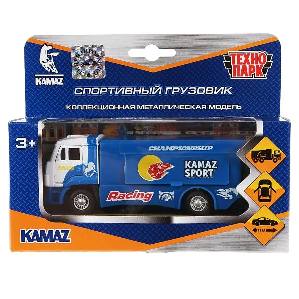Машина металл KAMAZ СПОРТ ГРУЗОВИК, 12 см, двери, подв. дет., инерция, коробка.