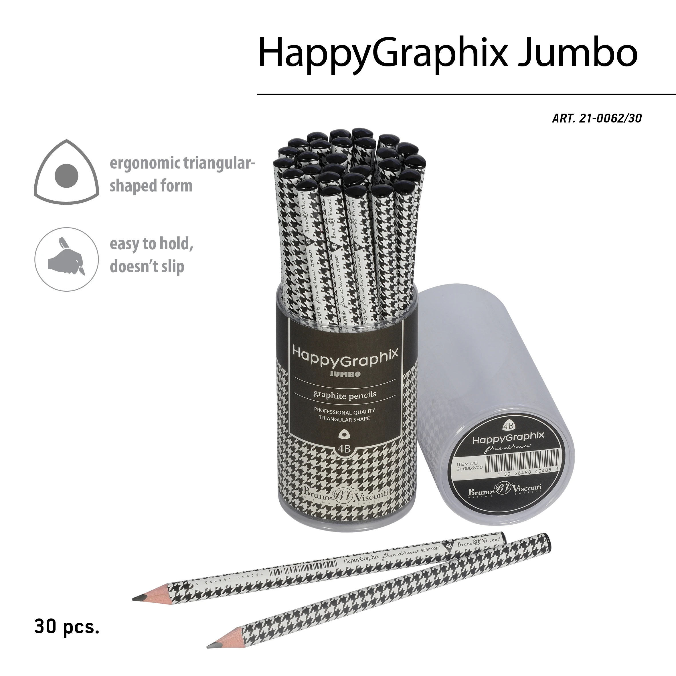 КАРАНДАШ ЧЕРНОГРАФИТОВЫЙ "HappyGraphix Jumbo. Модный паттерн" 4В, 3.5 КАРАНДАШ ЧЕРНОГРАФИТОВЫЙ "HappyGraphix Jumbo. Модный паттерн" 4В, 3.5