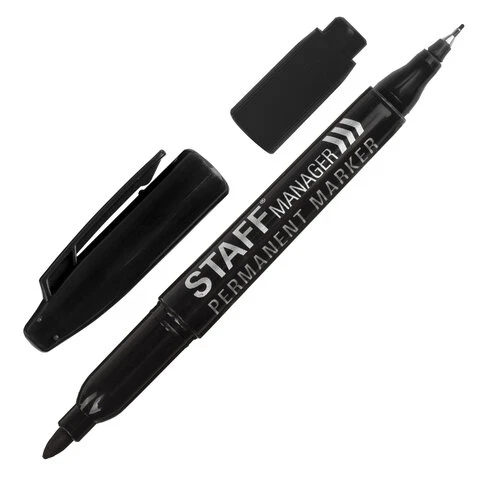 Маркер перманентный двусторонний STAFF "Manager", ЧЕРНЫЙ, наконечники Маркер перманентный двусторонний STAFF "Manager", ЧЕРНЫЙ, наконечники