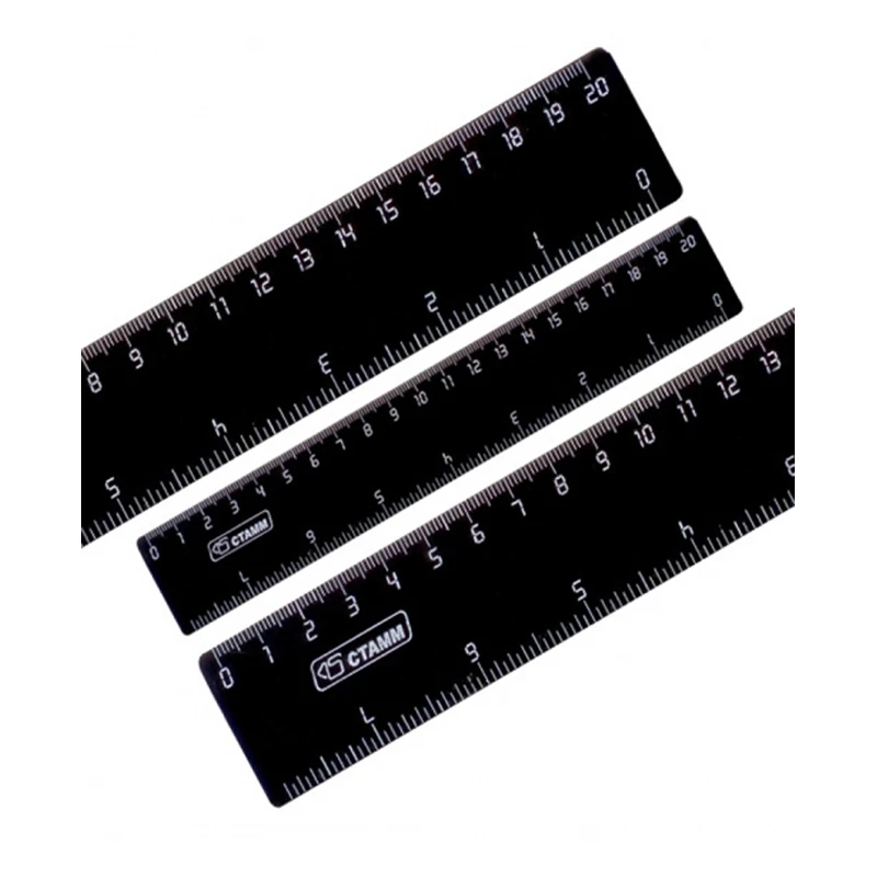 Линейка 20см Стамм, широкая, 2 шкалы (см - дюймы), пластиковая, черная