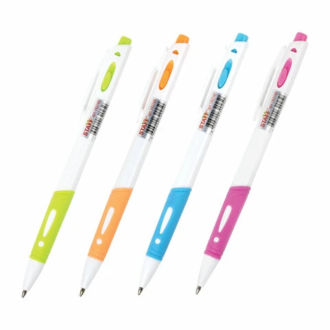 Ручка шариковая автоматическая с грипом STAFF "College BP-16 White",