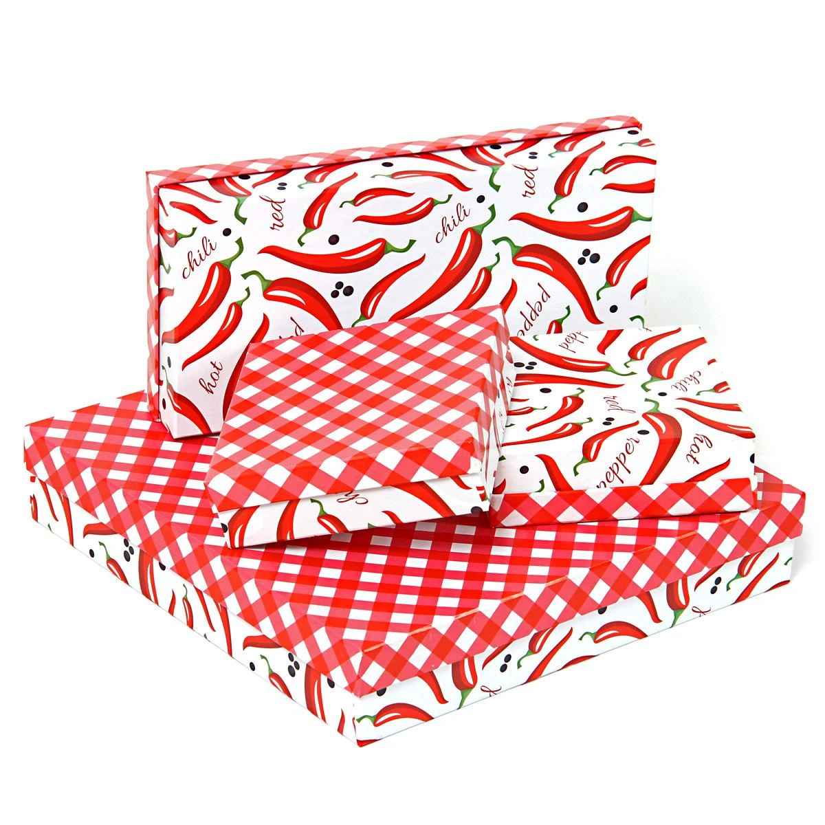 Коробка карт. 40 набор из 4 ассорти Перец чили и красные ромбы (23х11.5х3.5