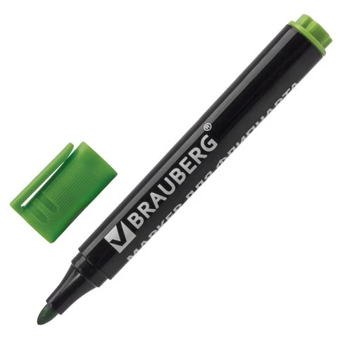 Маркер для флипчарта BRAUBERG, НЕПРОПИТЫВАЮЩИЙ, ЗЕЛЕНЫЙ, круглый наконечник, 2,5