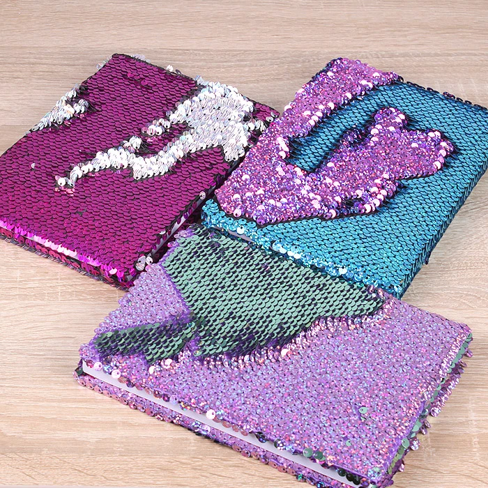 Блокнот 12,5*18см 80л в клетку с реверсивными пайетками голография цвет ассорти