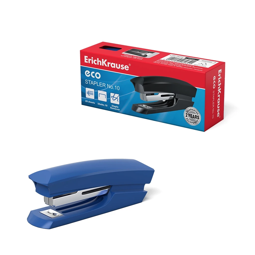 Степлер №10 ErichKrause® Eco до 20 листов, ассорти (в коробке по 1 шт.)