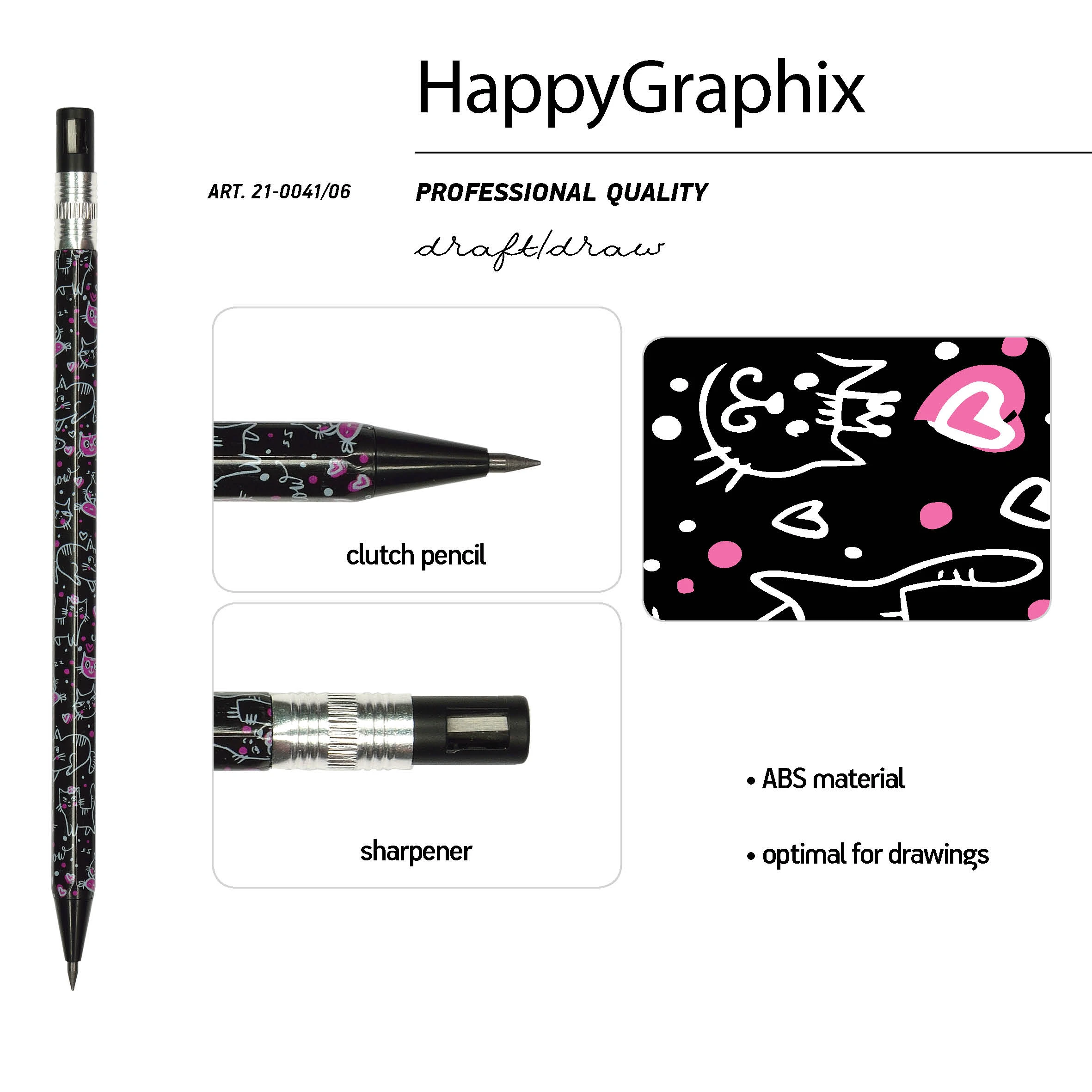 КАРАНДАШ МЕХАНИЧЕСКИЙ ЦАНГОВЫЙ С ТОЧИЛКОЙ "FunGraphix. Черные котята"