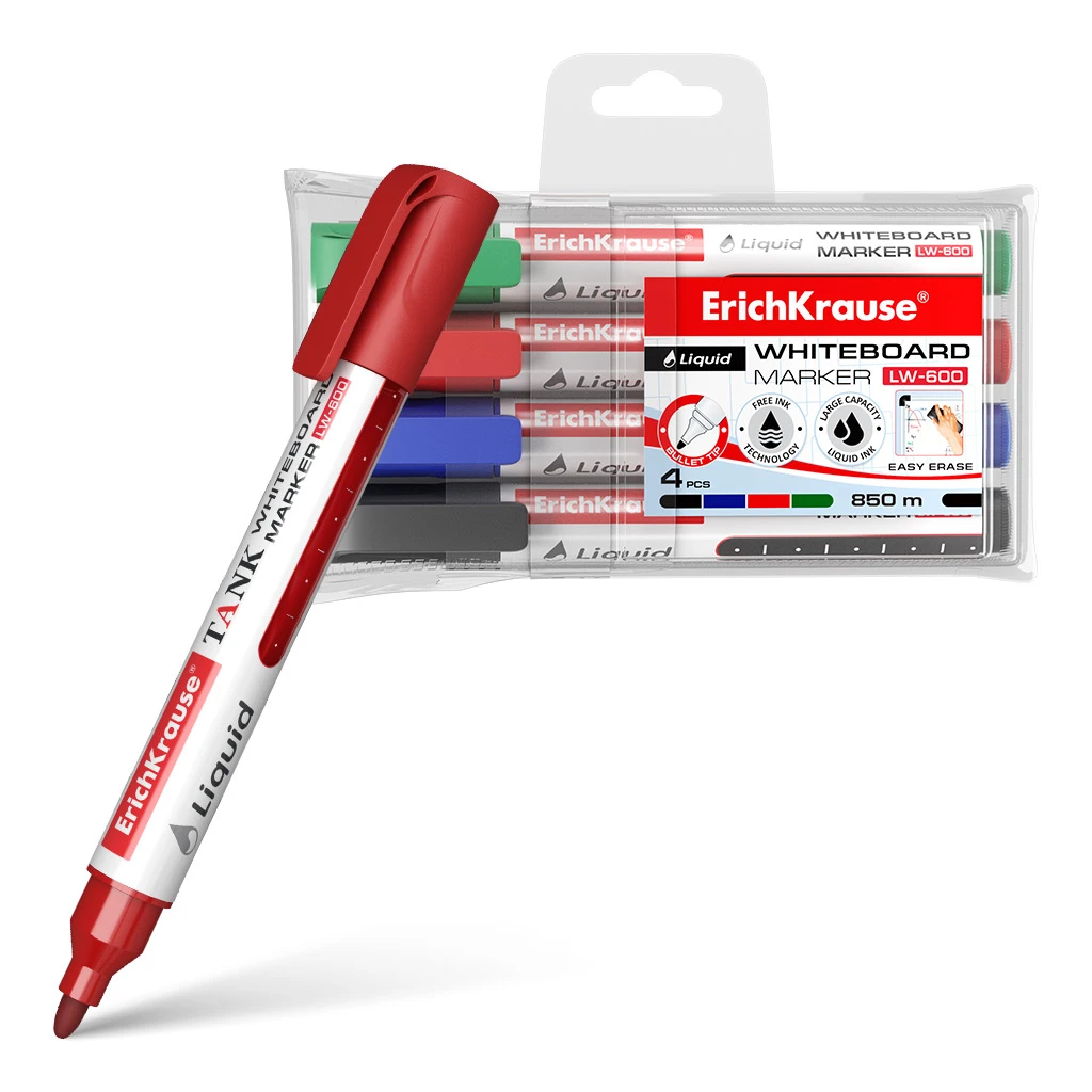 Маркер для досок ErichKrause® Liquid LW-600, цвет чернил: черный, синий,