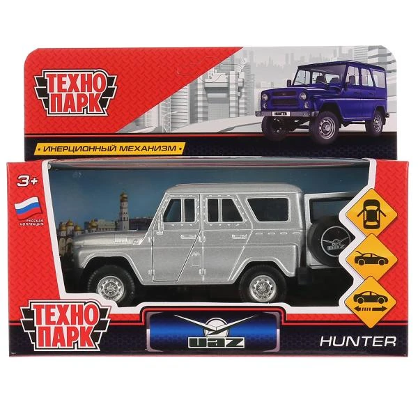 Машина металл UAZ HUNTER длина 12 см, двери, багаж, инерц, серебристый,