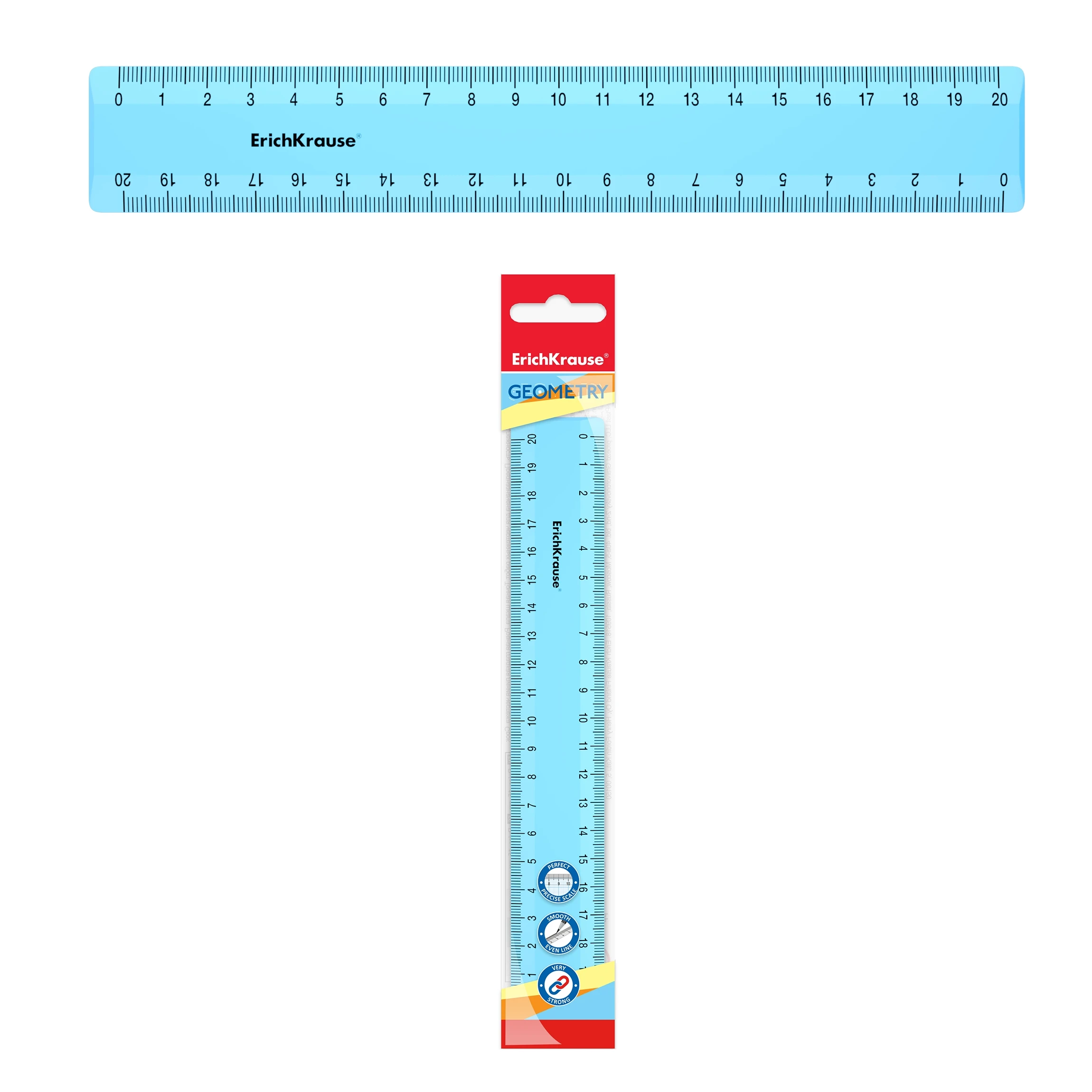 Линейка пластиковая ErichKrause® Pastel, 20см, голубой, в флоупаке